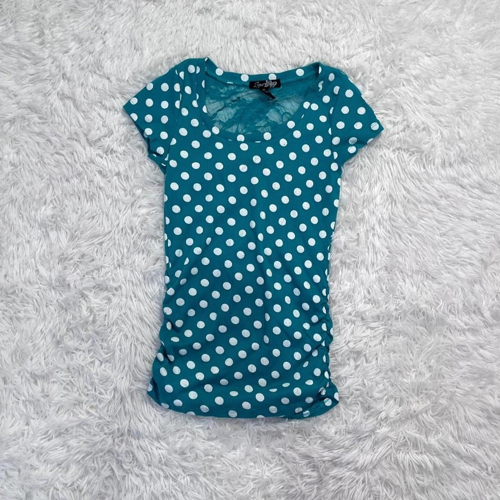 y2k green lace polka dot top medium